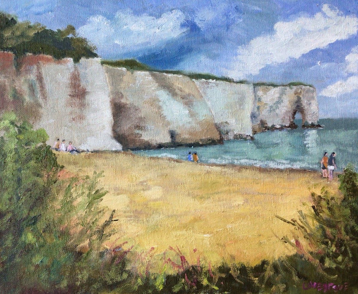 Impressionistic Landscape Oil Painting By Julian Lovegrove Art, 12 X 10", Beach With Chalk Cliffs, Original Artwork