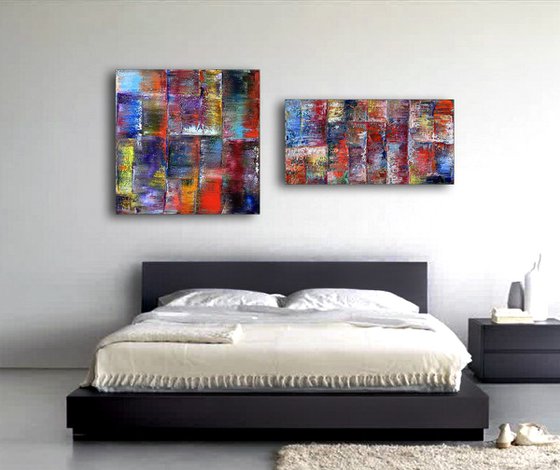 "Stone Cold Series" - SPECIAL PRICE + FREE USA SHIPPING - Original Extra Large PMS Abstract Diptych Oil Paintings On Canvas - 66" x 30"