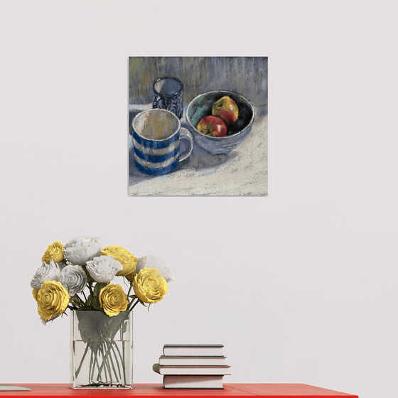 Still life with apples and Cornishware