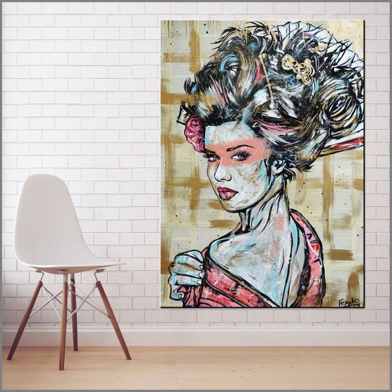 Beauty Inc 140cm x 100cm Geisha Book Page Urban Pop Art