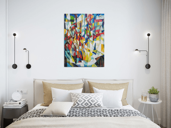 Still life with lemons and violin-2 (60x80cm, cubism, oil painting, ready to hang)