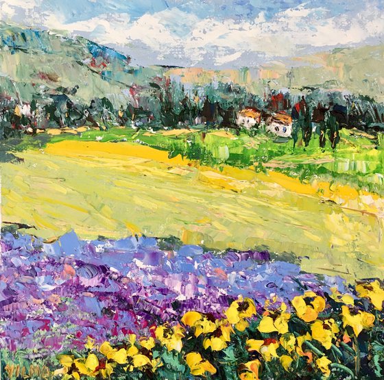 Lavender and sunflowers field