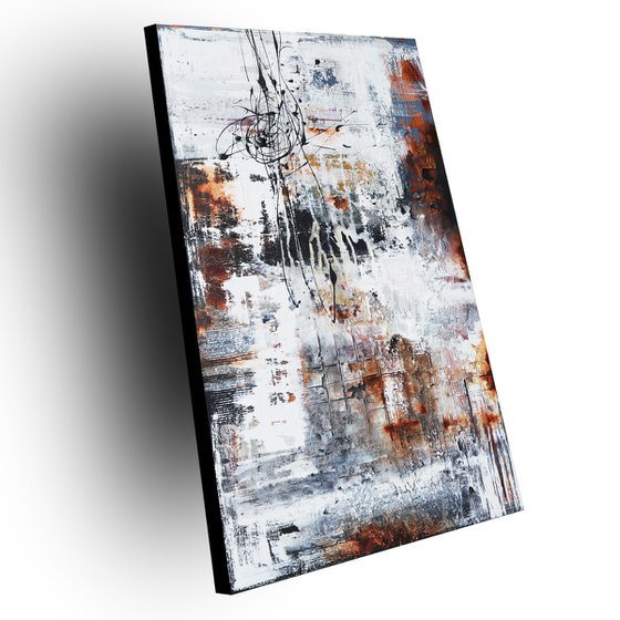 IMPERMANENCE - ABSTRACT ACRYLIC PAINTING TEXTURED * BLACK * WHITE * READY TO HANG