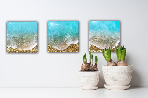 Teal Waves Triptych #2 Triptych Ocean Painting