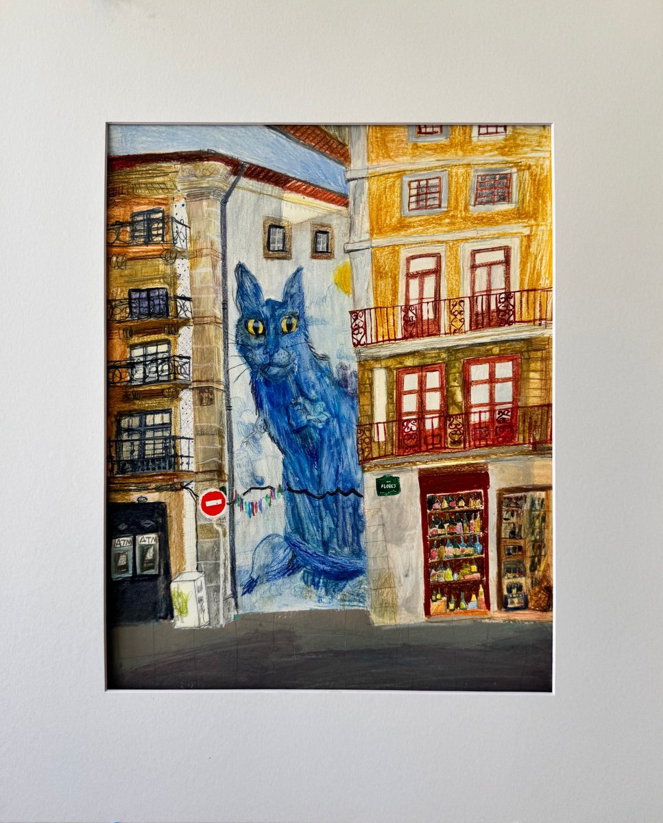 Impressionistic Cityscapes Painting By Anastasia Mazur-Skrobova, 16 X 20, Porto Blue Cat, Original Artwork