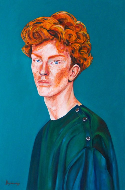 Redhead - Portrait of a young man. Oil painting by Ola Bogakovsky