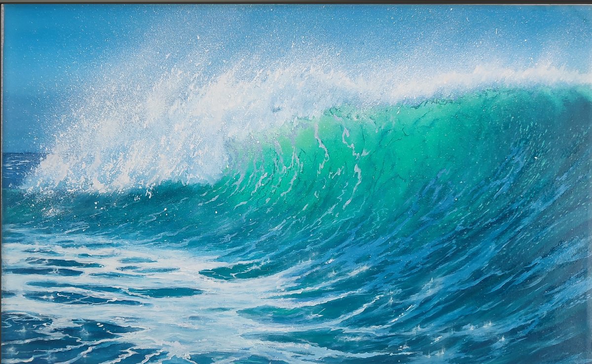 Photorealistic Landscape Oil Painting By Artem _Ar.ko, 24 X 16, Surfing The Sea, Original Artwork