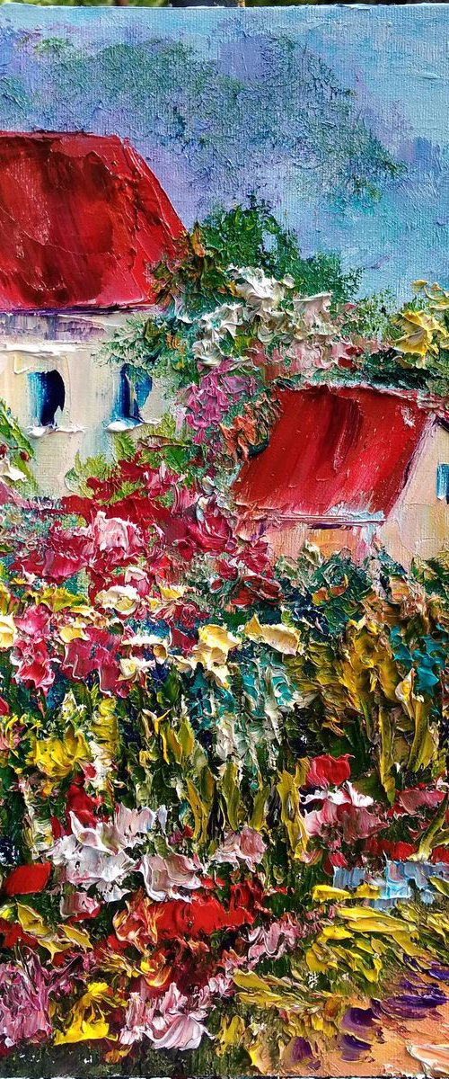 Flowering garden Near the house in village by Oksana Fedorova