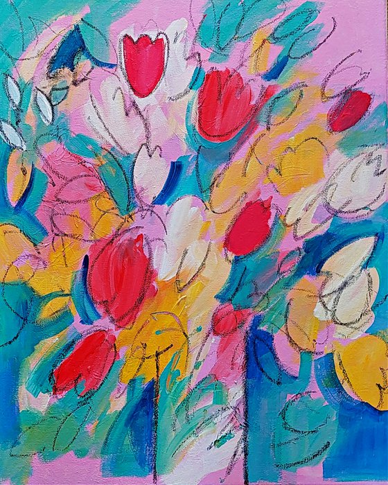 Spring Flowers on Pink III