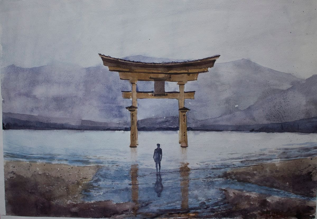 Eugene Gorbachenko | Original  Watercolour | Torii | 60 X 42Cm | Artwork For Sale On Artfinder