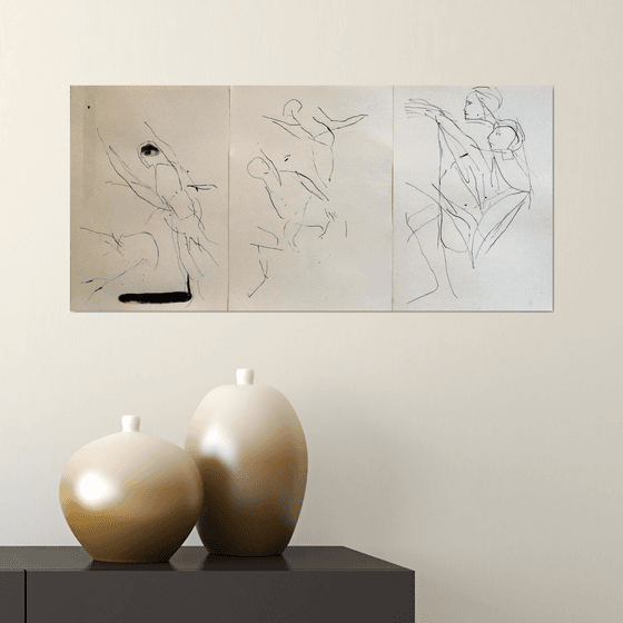 Rhythmic study - Triptych, 3 ink drawings 29x21 cm each