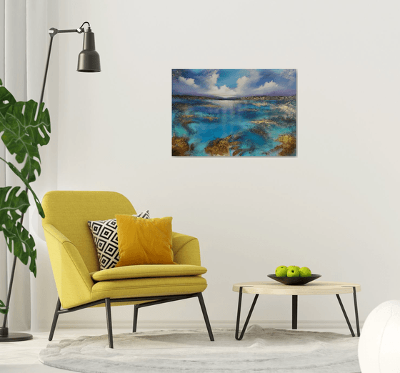 A beautiful large modern semi-abstract seascape painting "Wonderland"