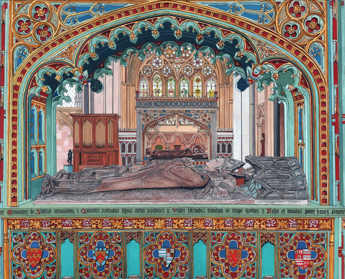 Illustrative Cityscapes Painting By Shelley Ashkowski, 20 X 17", Tomb Of Edmund Stafford, Original Artwork