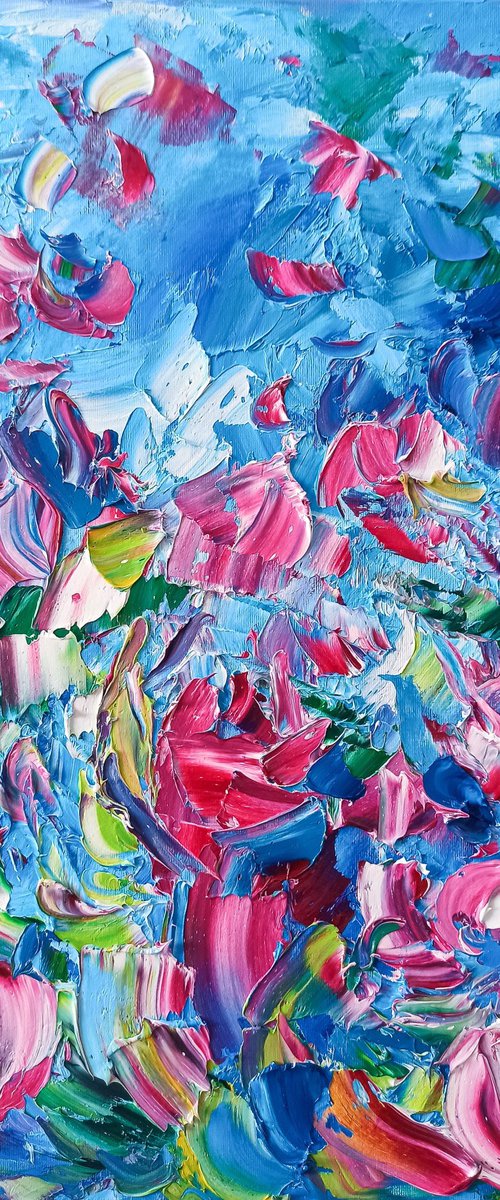Blue Pink Floral Painting by Mily Art