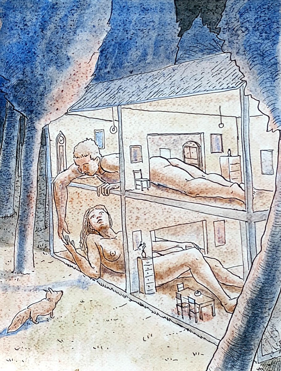 Illustrative Portrait Ink Drawing By Paolo Beneforti, 9 X 12", Our House, Original Artwork