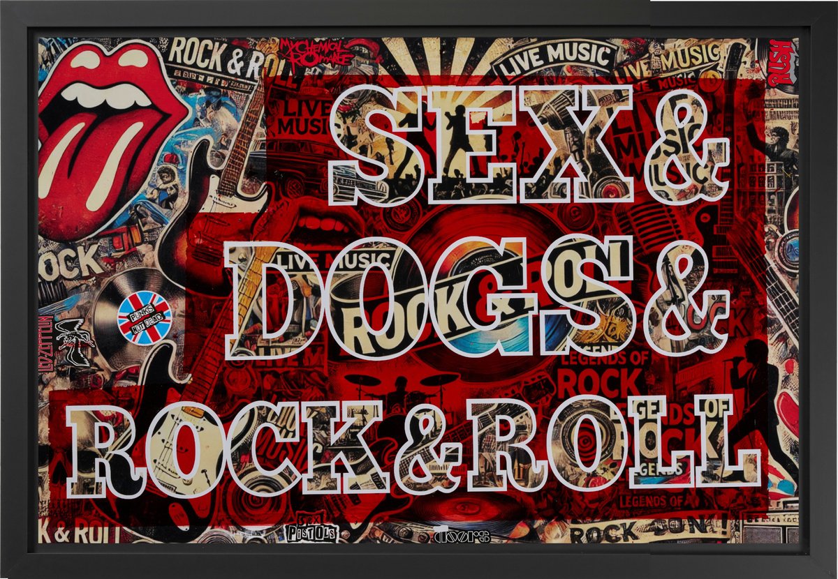 Portrait Painting By Xavi Castel, 37 X 25", Sex, Dogs&Rock And Roll, Original Artwork