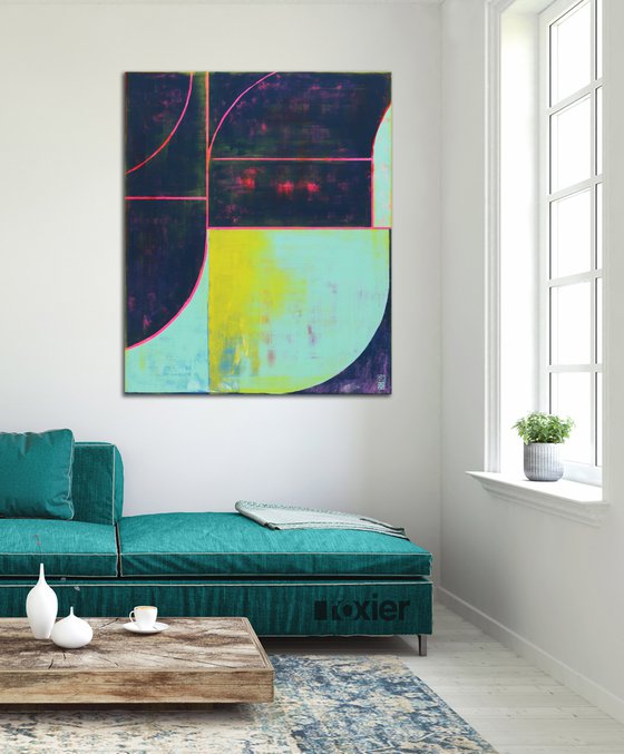 Abstract Painting - Circle in Circle Dark Blue - 90x110 cm - Ronald Hunter - 27J