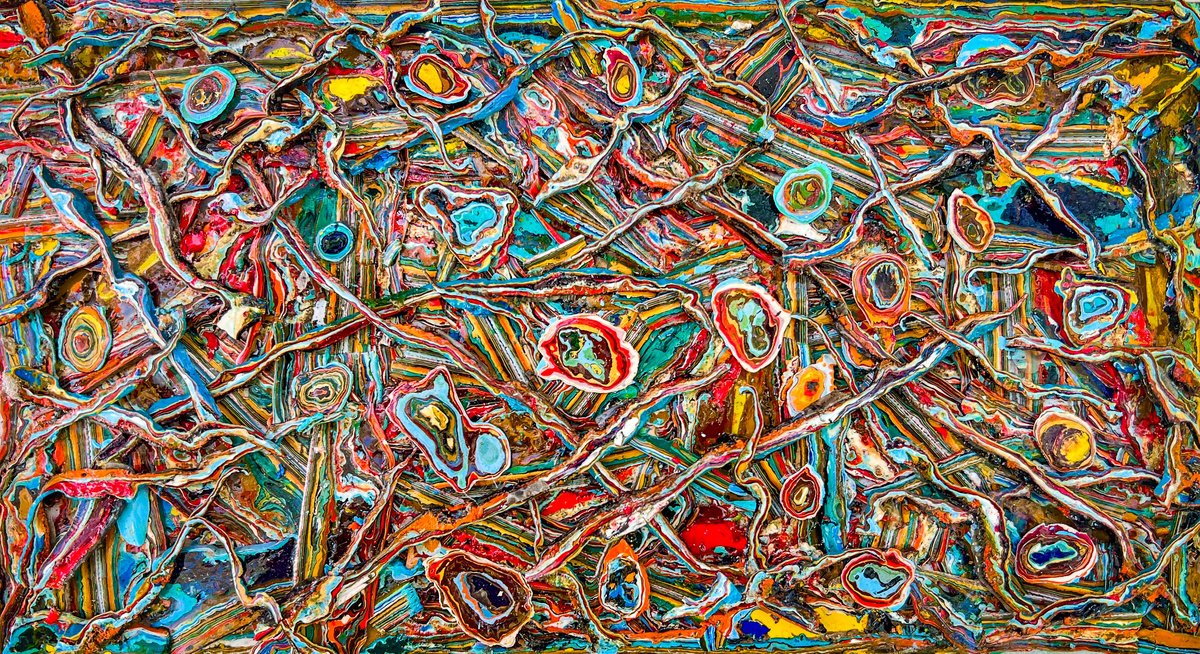 Abstract Landscape Oil Painting By Dan Mckay, 11 X 6, Mosaic #101, Original Artwork