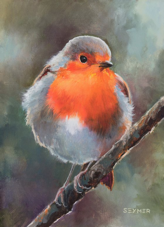 Robin oil painting, 'Red haired visitor'