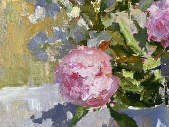 Peonies and Daisies in Sunlight