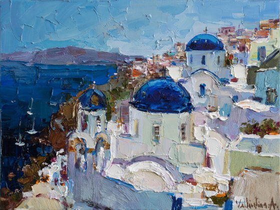 Santorini, Greece seascape - Original oil impasto landscape painting