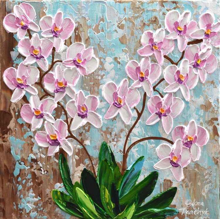 Pink Orchid 12 X12 Impasto Floral Painting Artfinder