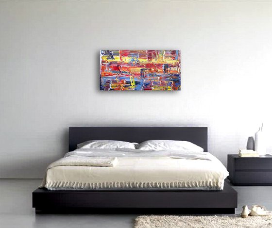 "Go With The Flow" - FREE WORLDWIDE SHIPPING - Original PMS Abstract Oil Painting On Canvas - 36" x 18"