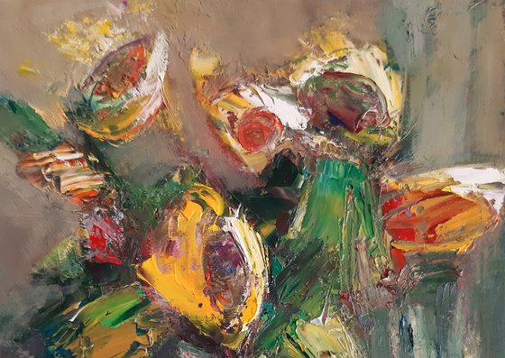 Abstract flowers(30x24cm, oil painting, palette knife)