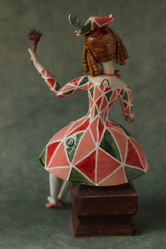 Ballerina in harlequine dress, Bell-doll, wall sculpture by Elya Yalonetski