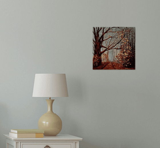 Forest in a misty haze