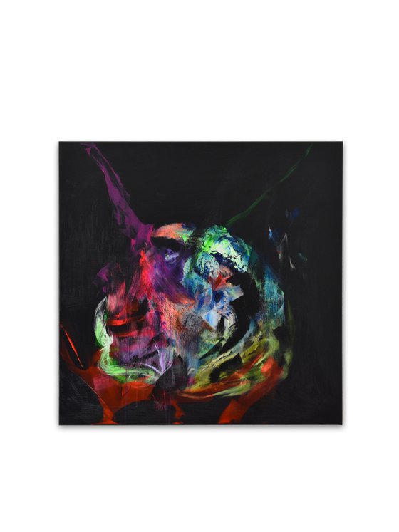 Atom / Black Artwork on Canvas / 80x80cm