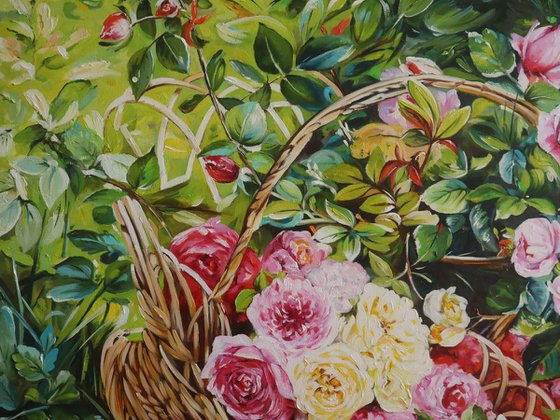 Garden Roses in a Basket