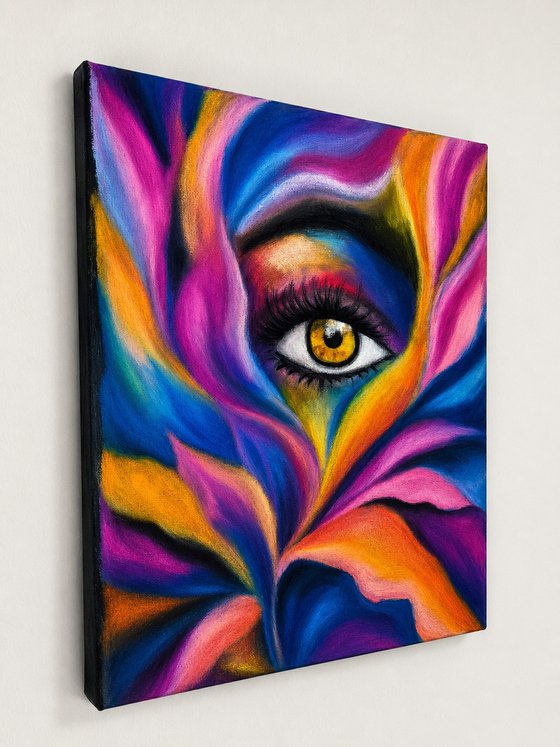 Oracle in Bloom — Oil Pastel floral eye