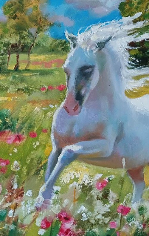 A White Horse Gallops by Anatolii Tarabаnov