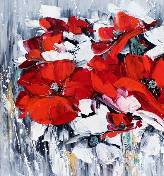 White and red poppies