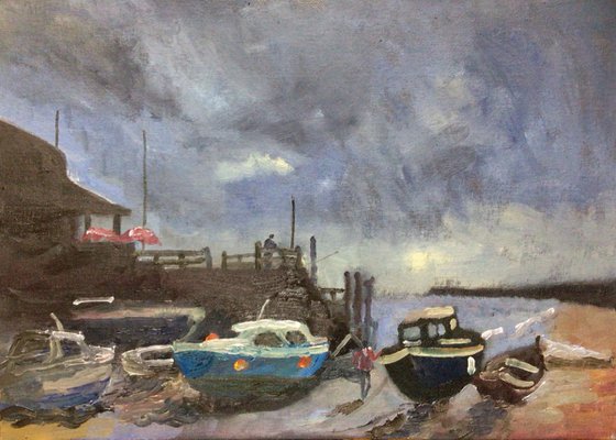 Boats at the Jetty painting