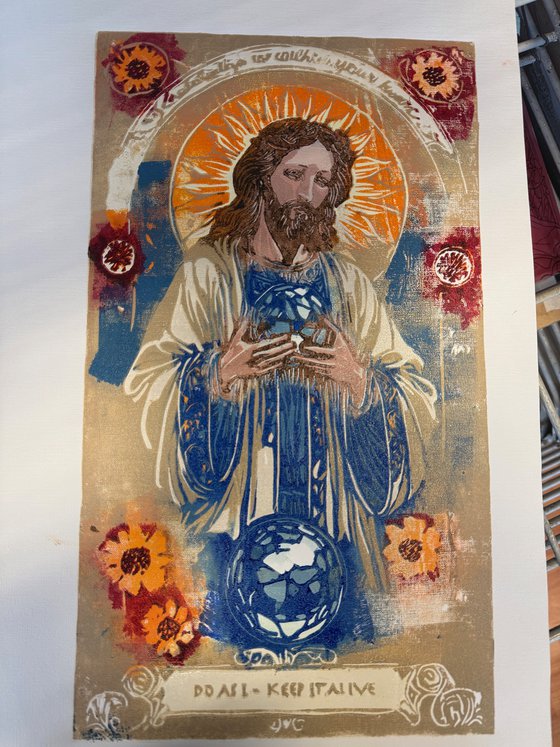 Guardian of Knowledge – Reduction Linocut