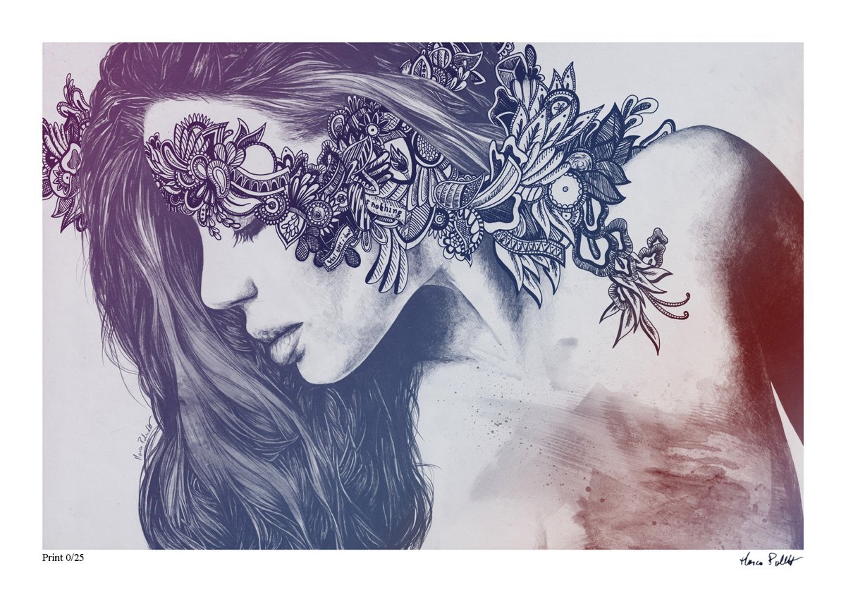 Expressive Portrait Print By Marco Paludet, 20 X 14", Conceptual Romance Blue, Original Artwork