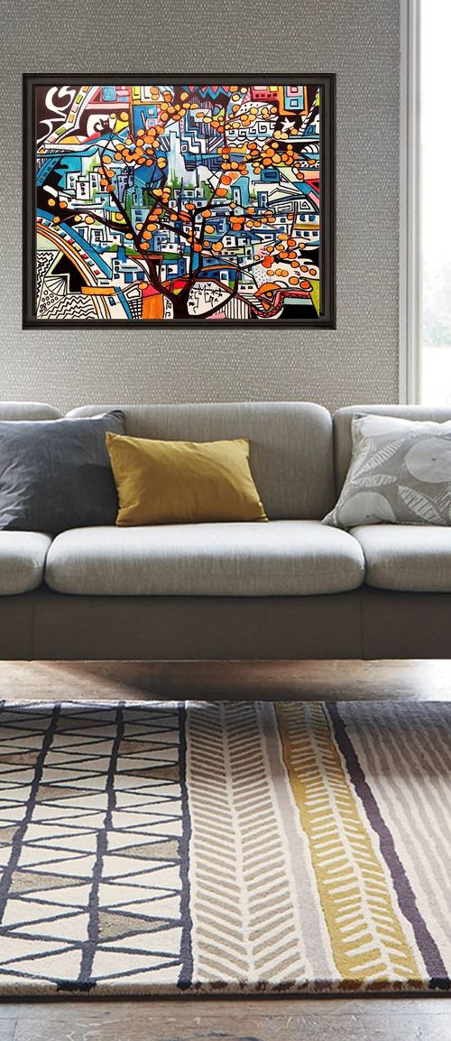 The great persimmon tree- original acrylic painting on canvas- 65 x 54 x cm ( 25 ' x 21'') by Carlo Toma