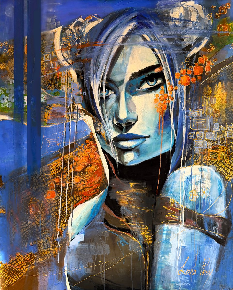 Expressive Oil Painting , Flirting With Shades Of Blue By Lana Frey, 47 X 59, Artwork For Sale On Artfinder