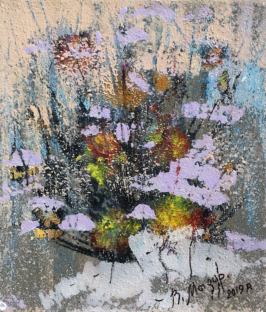 Impressionistic Still Life Oil Painting By Volodymyr Mazur, 9 X 11", Still Life With Wildflowers, Original Artwork