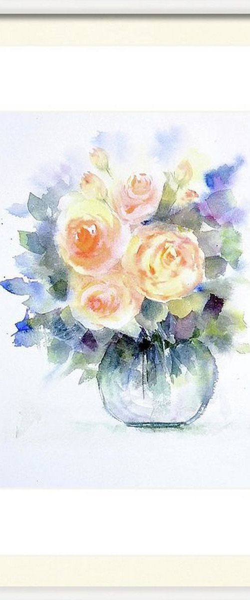 Cream-orange Roses by Asha Shenoy