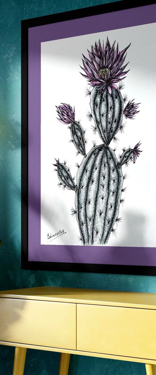 CACTUS WITH PINK FLOWERS by Maria Tuzhilkina