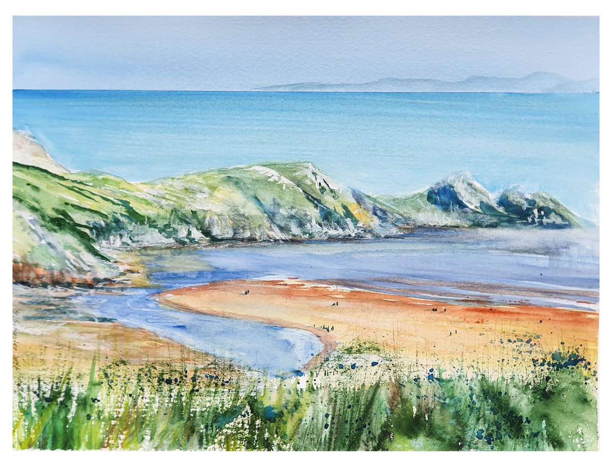 Impressionistic Landscape Watercolour By Yulia Schuster, 12 X 8", English Coast, Original Artwork