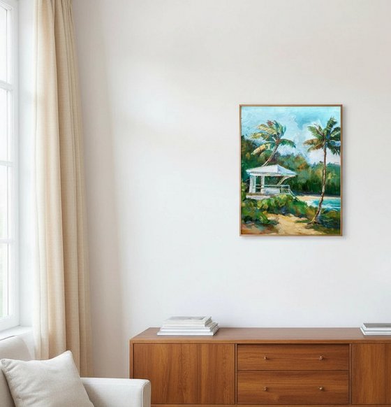 Sunny beach with palms