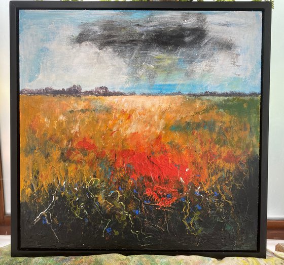 Orange Field with blue cornflowers (framed)