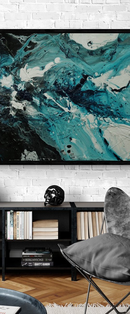 Southern Aura 190cm x 100cm Teal Black White Textured Abstract Art by Franko