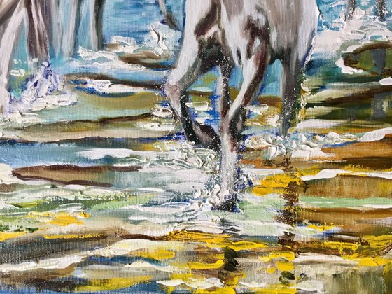 Running on the waves . Horses . Palette knife art. Best present idea .  Large size .