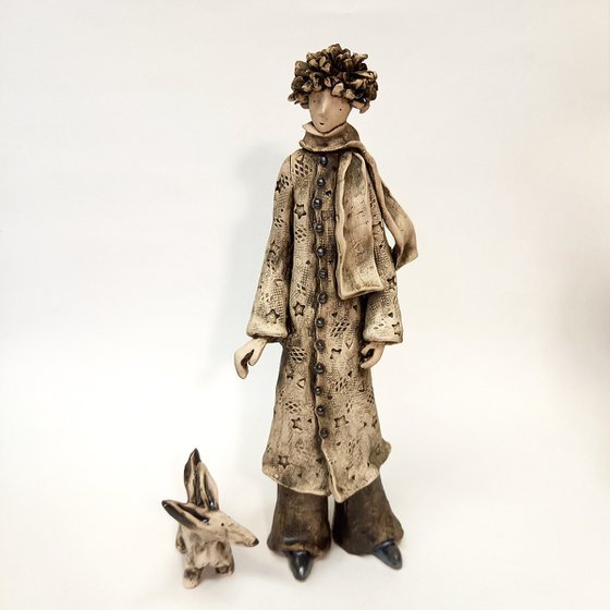 Little Prince and the Fox, ceramic sculpture by Izabell Nemechek
