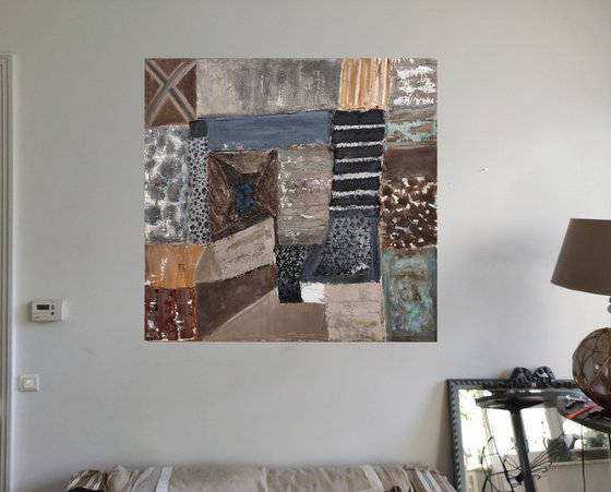 Grey/ Brown Atmosphere  Modern artwork Abstract Acrylic & Collage 120x120